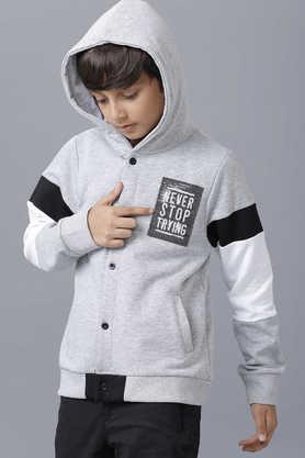 Buy UNDER FOURTEEN ONLY Grey Melange Solid Cotton Hood Boys