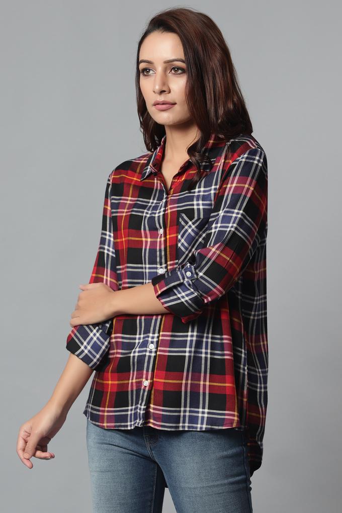 Buy LIFE Womens Viscose Collar Checks Shirts | Shoppers Stop