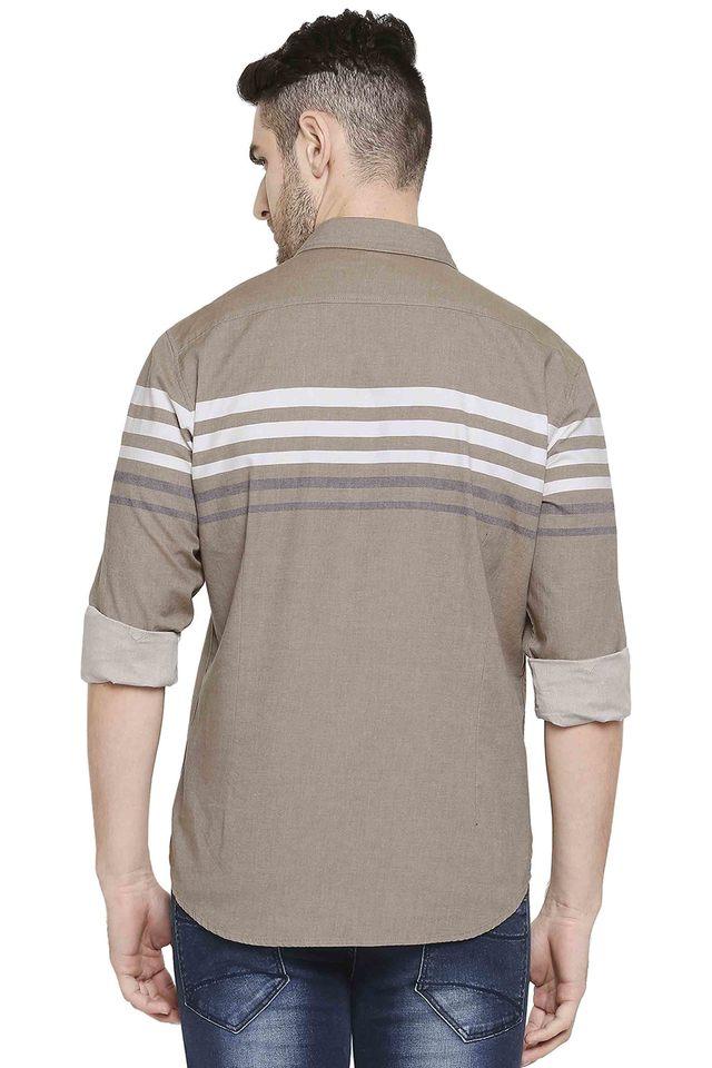Buy BASICS Brown Stripes Cotton Slim Fit Men's Casual Shirt Shoppers Stop
