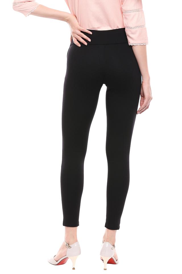 Girls Black Solid Regular Fit Treggings