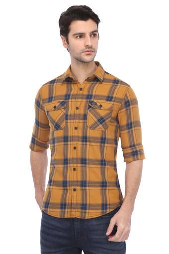 mufti mustard yellow checked casual shirt