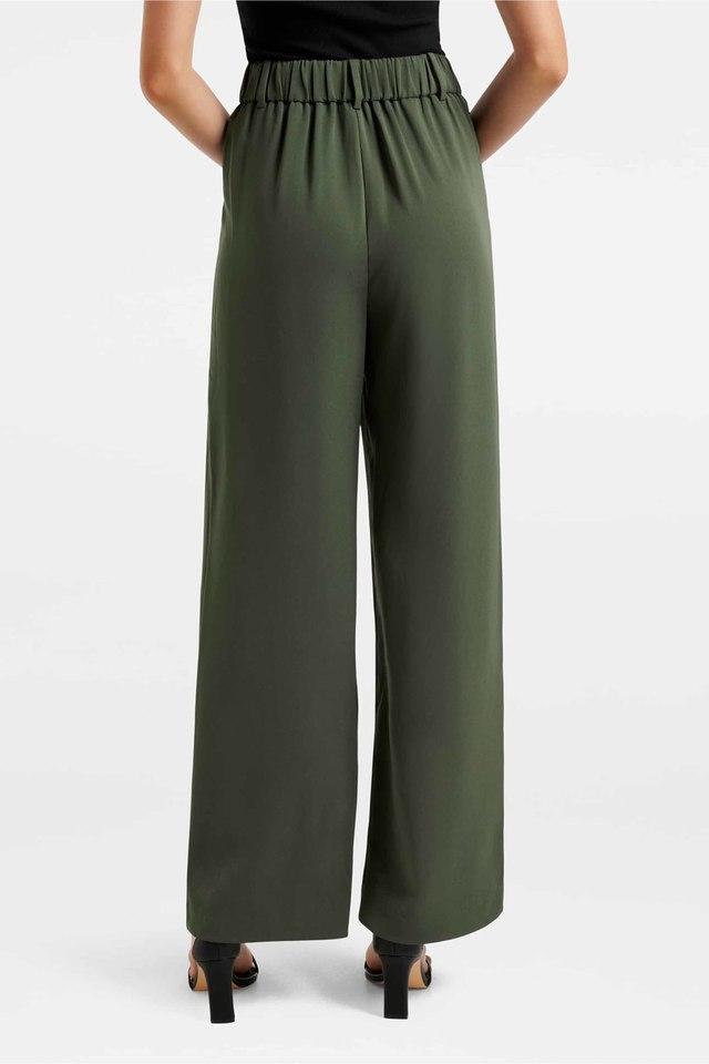 Buy FOREVER NEW Green Solid Polyester Wide Fit Womens Casual Pants |  Shoppers Stop