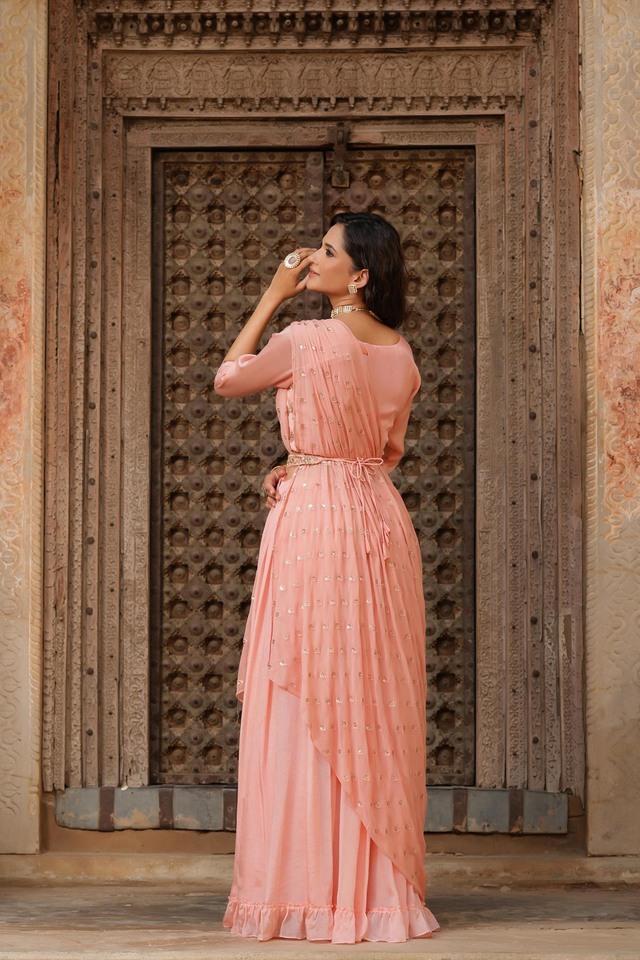 Buy Pink Linen Printed Floral Motifs Boat Neck Lehenga With Blouse For  Women by Pasha India Online at Aza Fashions.