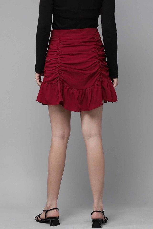 Maroon skirt knee clearance length