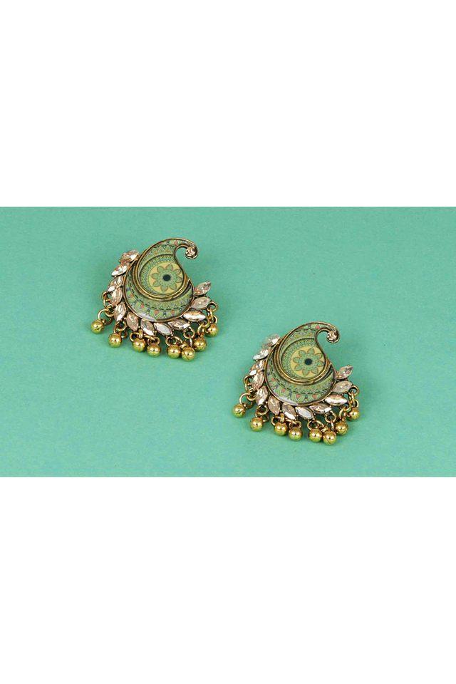 Gold Plated Long Kundan Chandbali Earrings with Green Crystal stones –  Curio Cottage