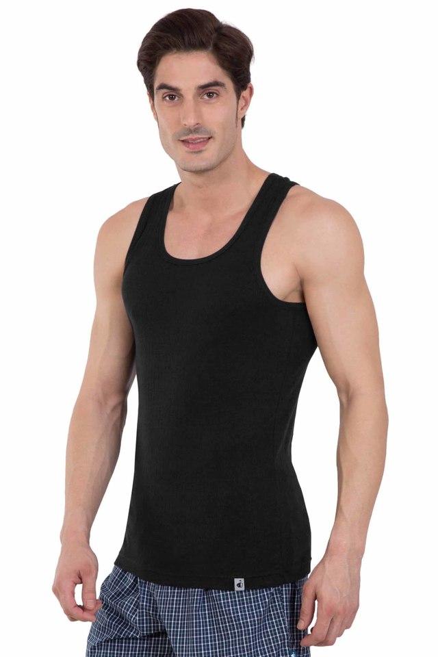 Buy JOCKEY Black Solid Cotton Men's Vest