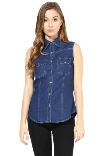 sleeveless denim shirt womens