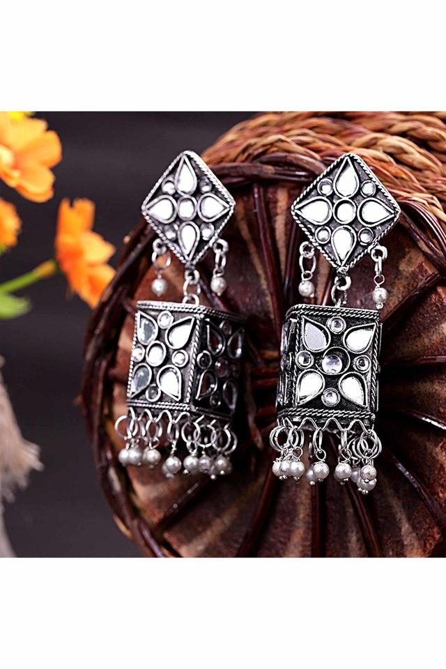 Buy YELLOW CHIMES Silver Oxidized Light Weight Square Shaped Mirror Jhumka  Earrings  Shoppers Stop