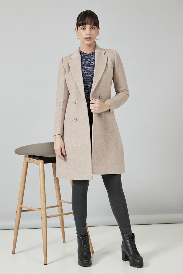 Solid High Neck Polyester Women's Coat