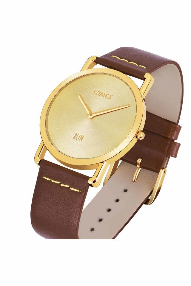 Buy LAMEX Mens Gold Dial Leather Analogue watch 7611 MILANODLX