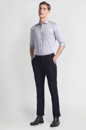 Buy ARROW Solid Polyester Slim Fit Men s Casual Trousers Shoppers Stop