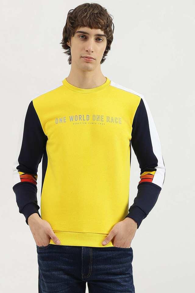 Buy UCB Yellow Solid Cotton Regular Fit Men s Sweatshirt Shoppers Stop
