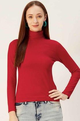 Buy SERA Red Women's Regular Fit Solid High Neck Top