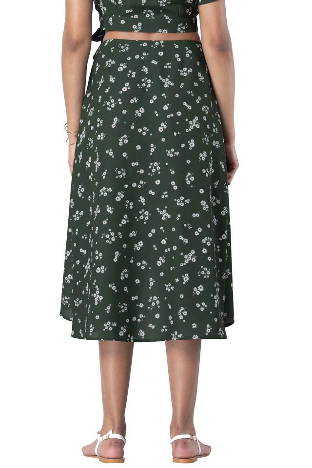 Buy FABALLEY Yellow Womens Green Ditsy Floral Wrap Midi Skirt