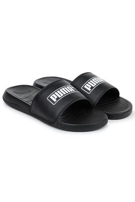 Buy PUMA Black Faux Leather Low Tops Slipon Men's Slides