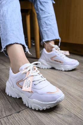 Buy SHOETOPIA Peach Synthetic Lace Up Girls Sneakers