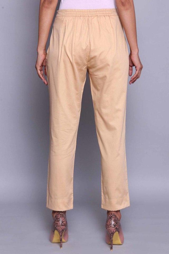 MDFABRICS Women Cotton Cigarette Pants Narrow Bottom Cotton Slim Fit  Straight Casual Trouser Pants for GirlsLadiesWomen  OffWhite 44   Amazonin Fashion