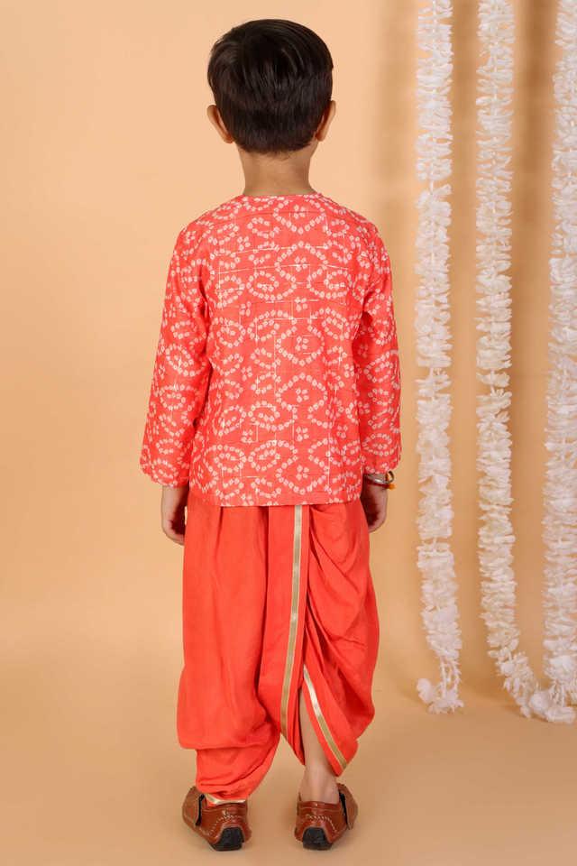 Readymade Natural Dhoti with Gold Border for Boys: Krishna Culture