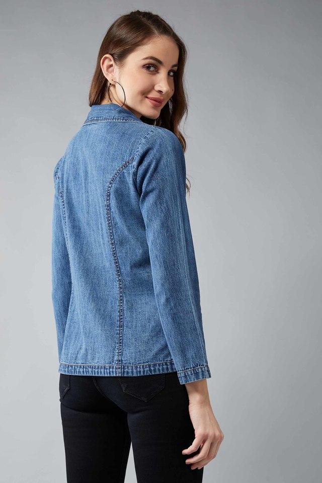 Womens Fitted Denim Jackets Stretch Mid Blue Jean Jacket Size 8 10 12 14 6  | eBay