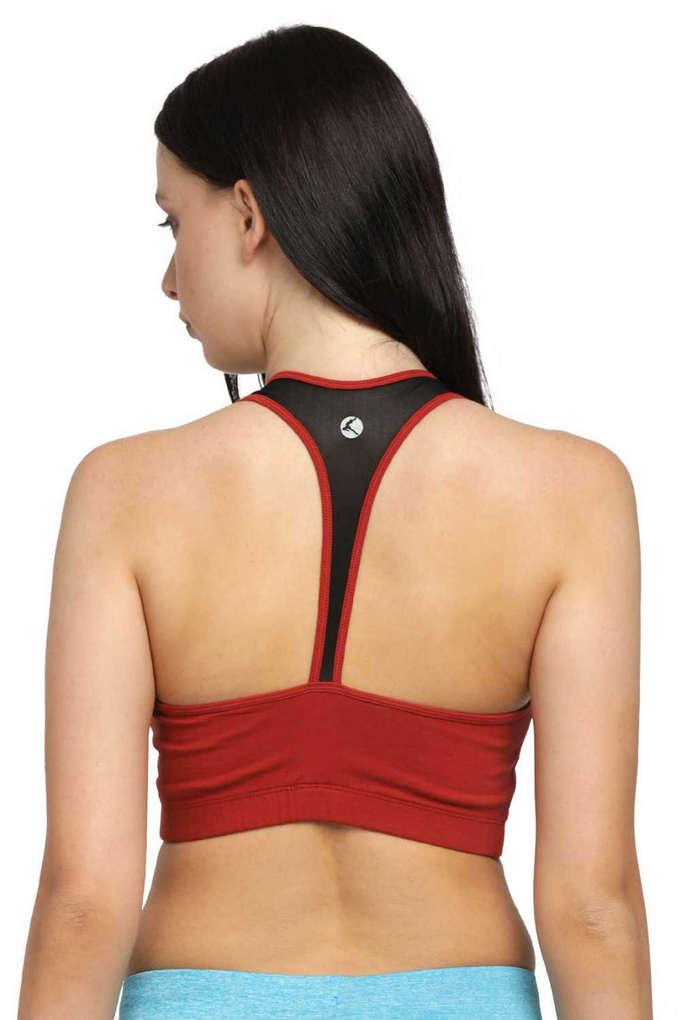 Medium Impact Ruffled Padded Active Sports Bra in Red