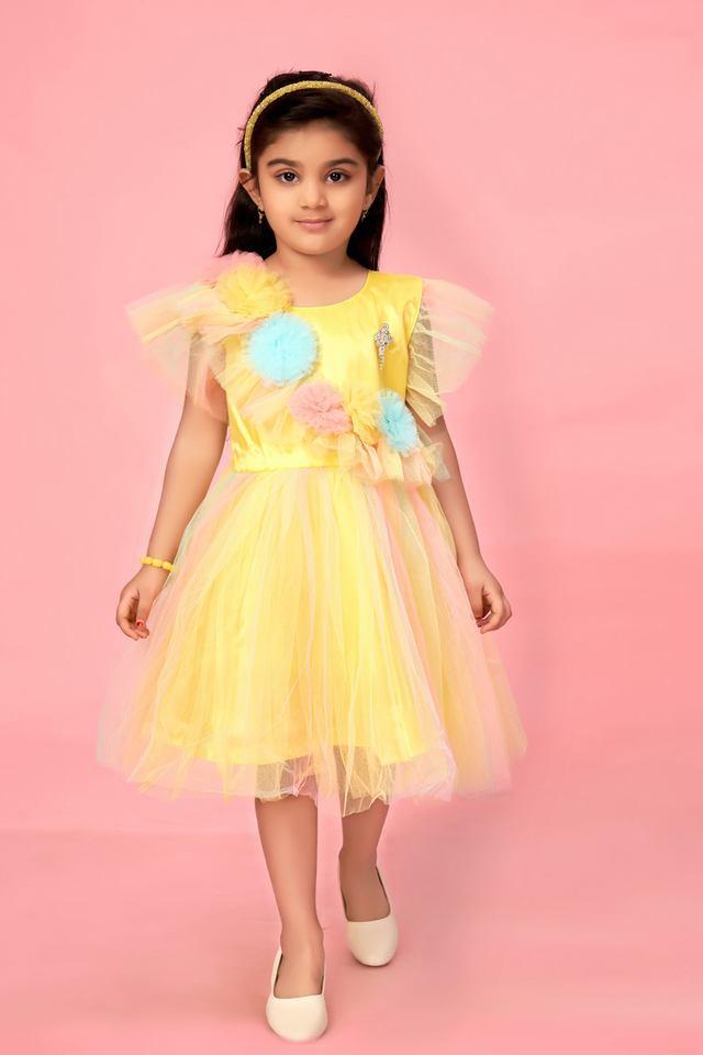Buy AARIKA Yellow Solid Polyester Round Neck Infant Girls Party Wear Dress Shoppers Stop