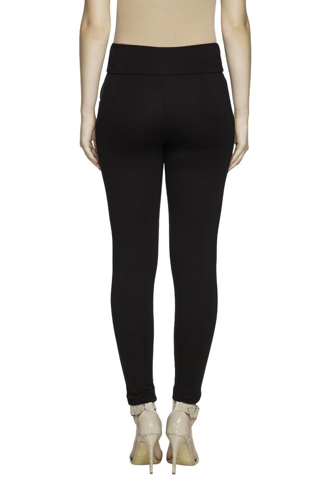 Girls Black Solid Regular Fit Treggings