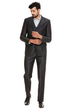 Louis Philippe Navy Slim Fit Texture Three Piece Suit