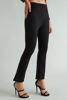 Buy COVER STORY Black Solid Nylon Rayon Spandex Womens Trousers