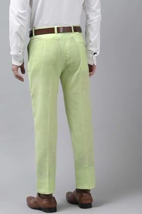 Solid Linen Cotton Blend Regular Fit Men's Casual Trousers