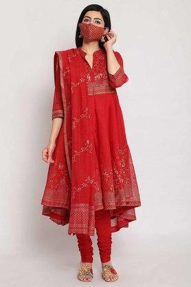 Buy BIBA Red Womens Red Art Silk Anarkali Suit Set