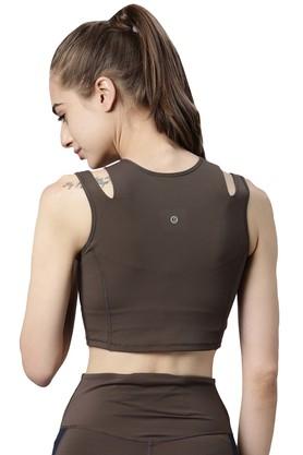 Buy ENAMOR Olive Bleached Solid Polyester Stretch Crop Fit Womens