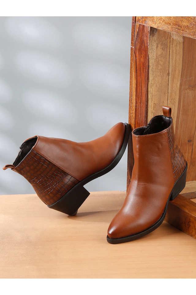 Buy BRUNO MANETTI Tan PU Slip on Women s Casual Wear Boots Shoppers Stop