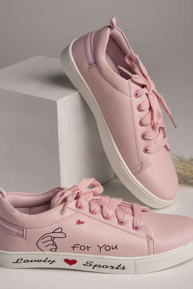 Buy SHOETOPIA Pink Synthetic Lace Up Girls Sneakers