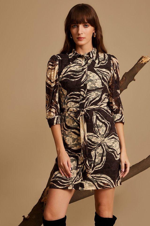 Buy KAZO Brown Textured Collared Lace Women s Dress Shoppers Stop