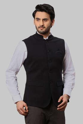 Solid Cotton Blend Slim Fit Men s Nehru Jacket