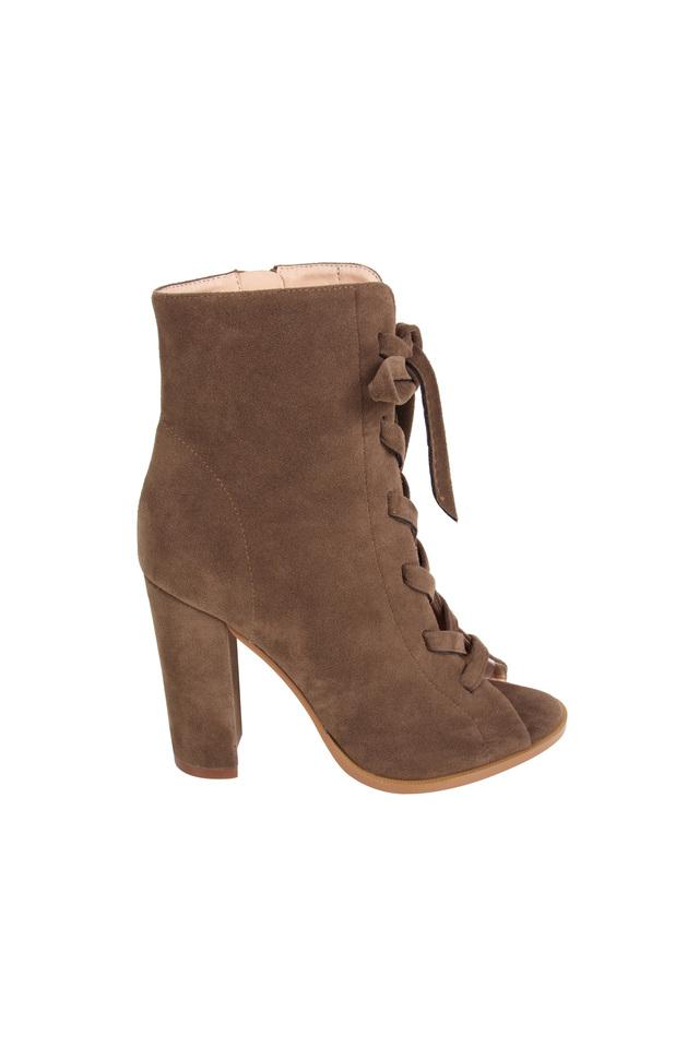 Brown suede clearance peep toe booties