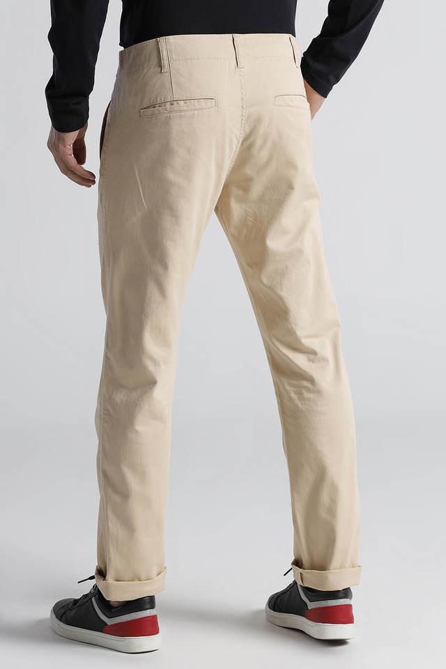 Buy Flying Machine Men Khaki Solid Cotton Stretch Mid Waist Casual Trousers  - NNNOW.com