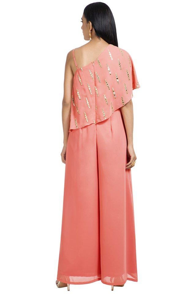 Pink Chiffon One-Shoulder Jumpsuit With Belt Design by Aneesh Agarwaal at  Pernia's Pop Up Shop 2024