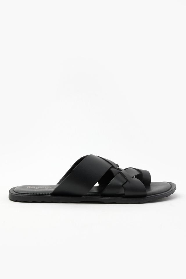 Mens leather discount slide on slippers