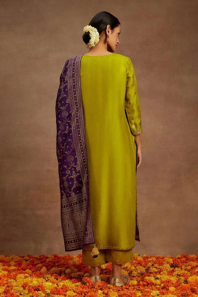 Shop Yellow and green georgette dress with green dupatta - set of two | The  Secret Label