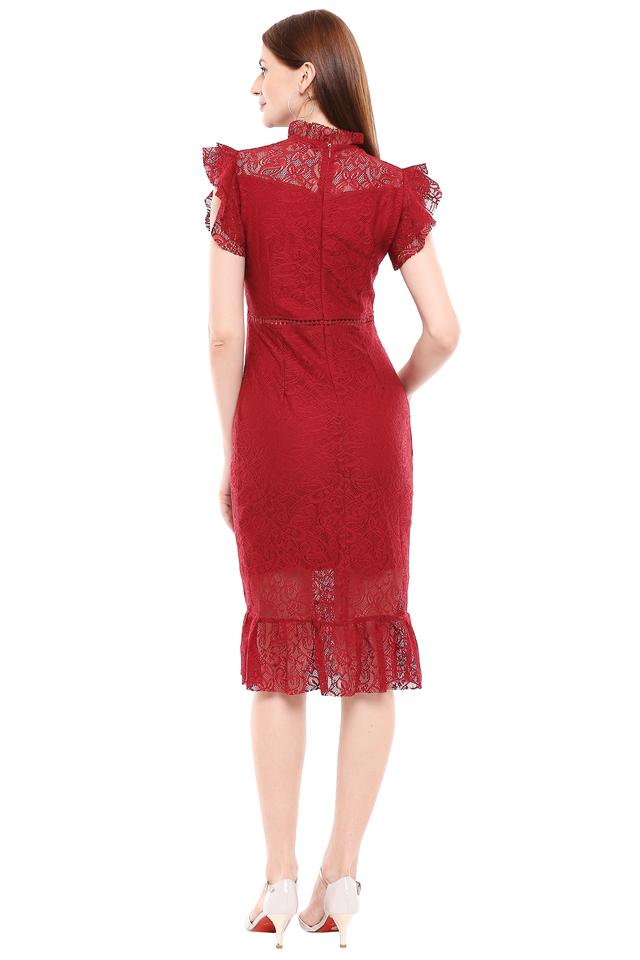 Buy RED U-NECK BELOW-KNEE BODYCON DRESS for Women Online in India