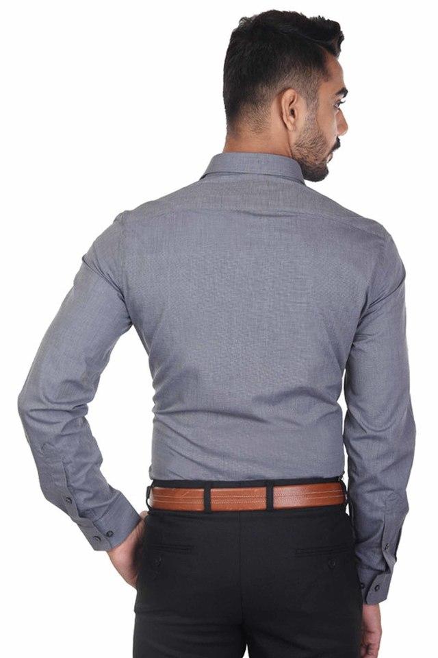 Buy TURTLE Grey Mens Slim Fit Plain Shirt