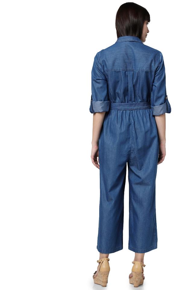 autobiografie Versterker historisch Buy VERO MODA Mid Blue Womens Collared Assorted Denim Jumpsuit with Belt |  Shoppers Stop