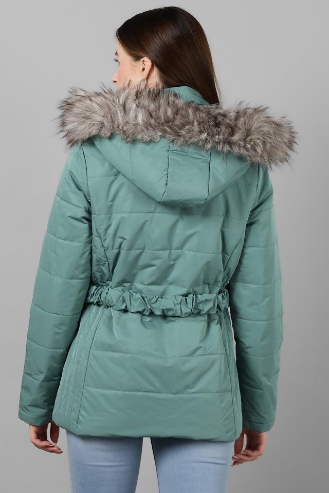 Buy ONER Green Solid High Neck Polyester Womens Short Jacket Shoppers Stop