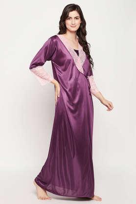 Buy CLOVIA 7 Pcs Nightwear Set in Purple Satin Shoppers Stop