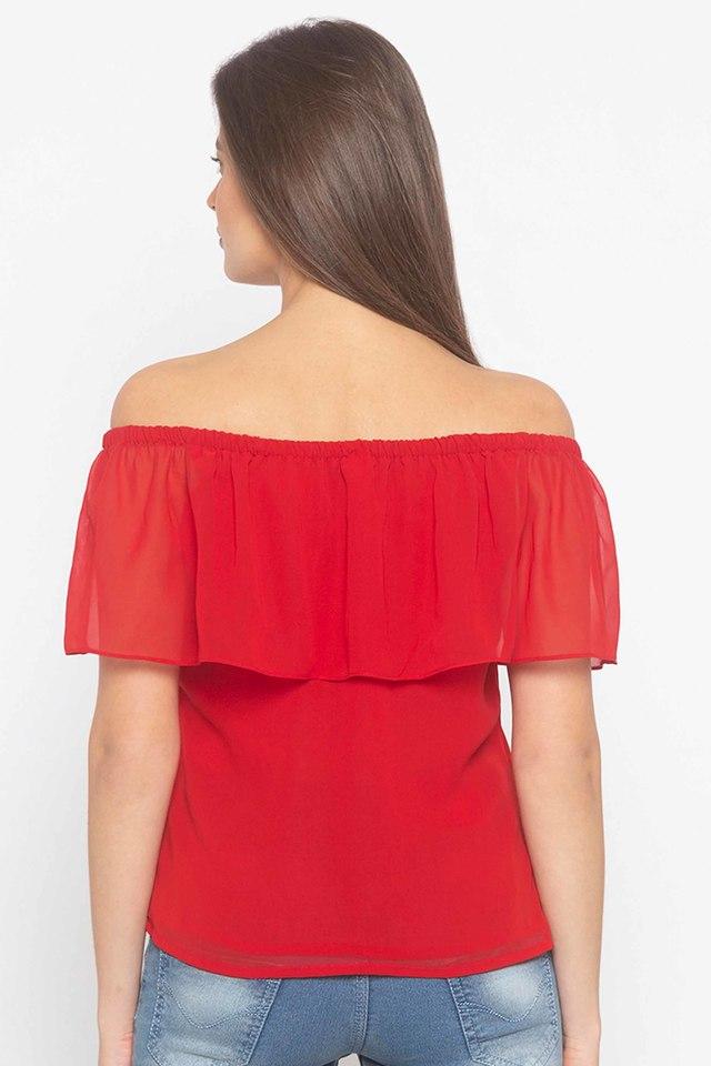 Red shoulderless hot sale top