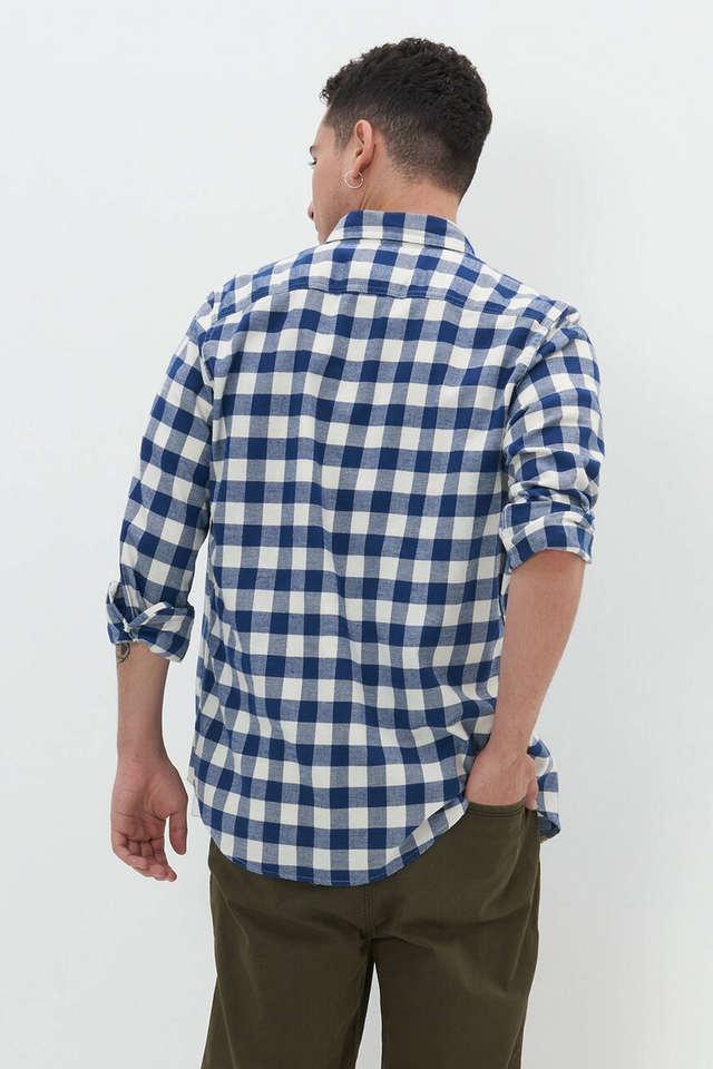 Buy American Eagle Outfitters Blue Cotton Regular Fit Checks