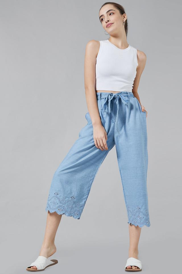 Buy online Mid Rise Denim Palazzo from bottom wear for Women by La Fem for  ₹889 at 53% off | 2024 Limeroad.com