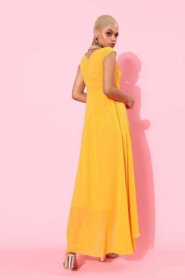 Mustard knee 2024 length dress