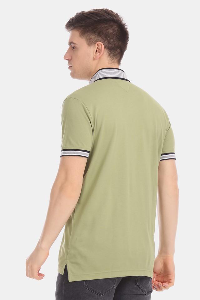 Buy TOMMY HILFIGER Mens Green Slim Fit Contrast Collar Polo T